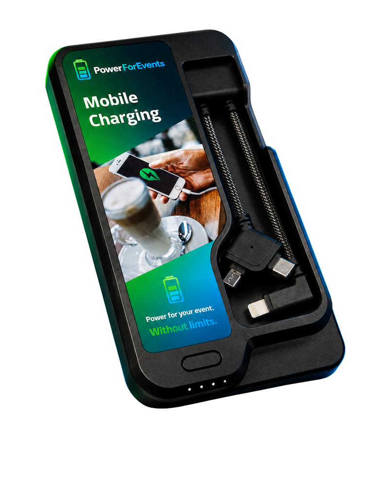 Mobile Powerbank mit integrierten Ladekabeln für Smartphones