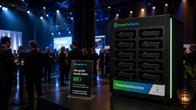Powerbank-Station auf einem B2B-Event in München